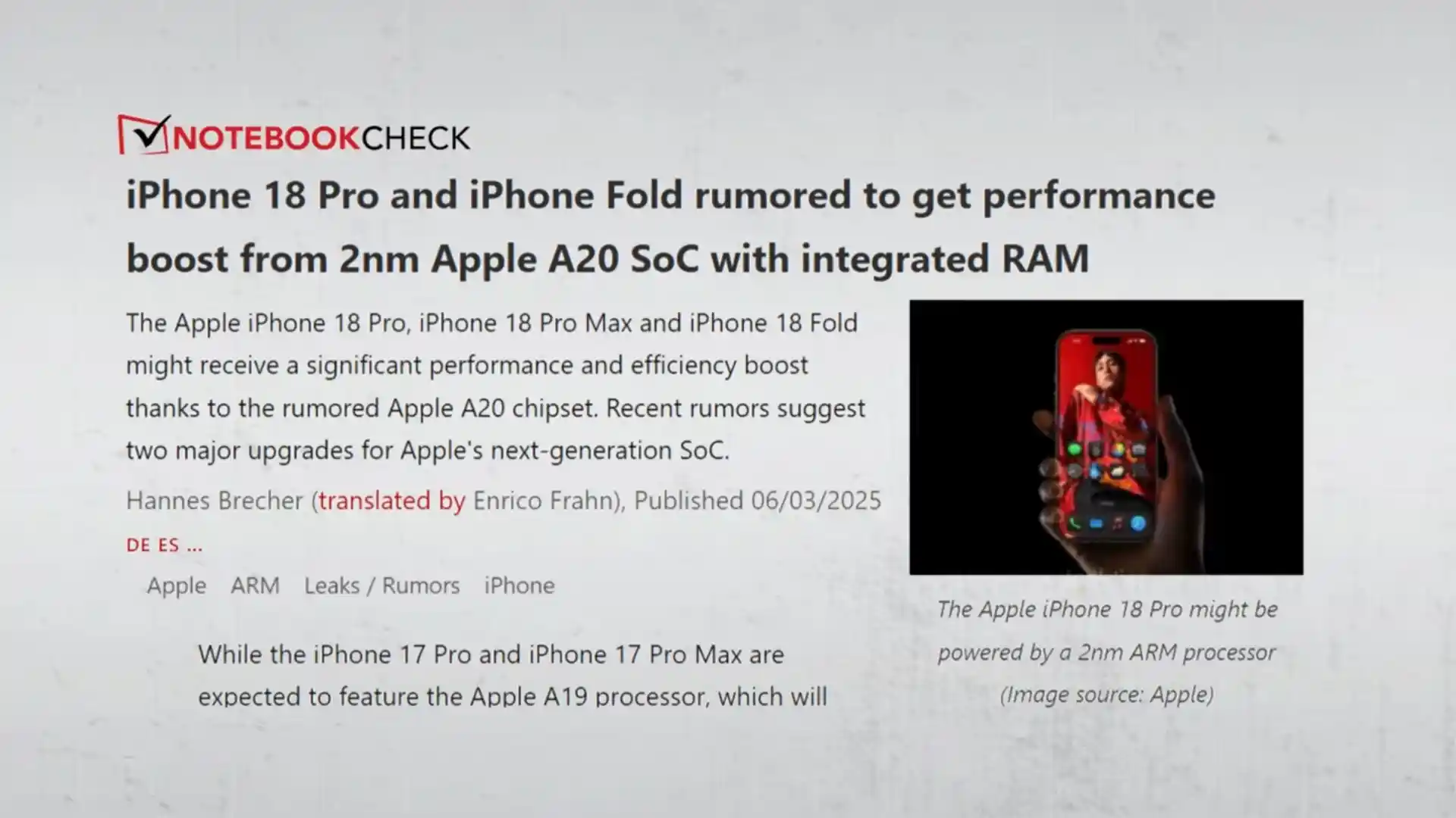 iPhone 18 Pro A20 Pro Chip 2nm